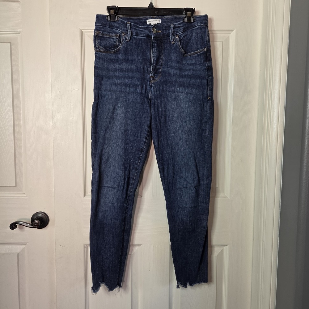 Good American Good Legs High-Rise Frayed Women's Denim Blue Jeans Size 8